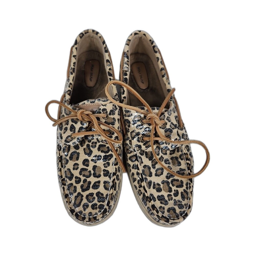 MAUI ISLAND WOMEN'S LEOPARD PRINT BOAT SHOES SIZE 10W